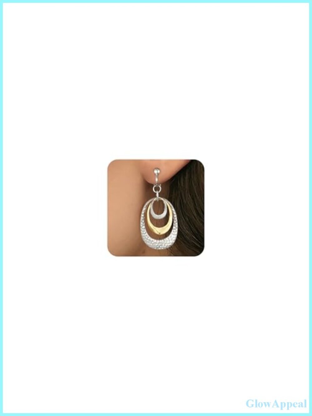 Two Tone Hammered Disc Clip On Earrings for Women 14K Gold Plated Drop Dangle